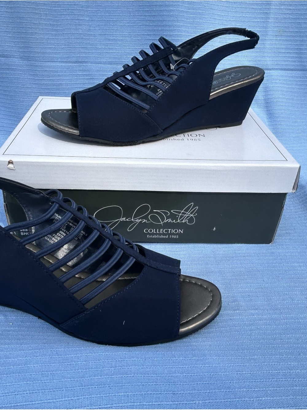 Jaclyn Smith Navy Multi-Strap Slingback Wedge Sandals